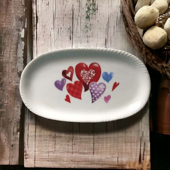 Heart Plate Trinket Dish Valentines Love Soap Dish Jewelry Catch All Tray Vtg - Picture 14 of 16